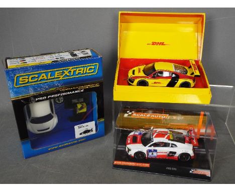 Scalextric - Scaleauto - Superslot - 3 x Audi R8 slot cars including Scalextric self assembly kit # C3192, Scaleauto R8 LMS G