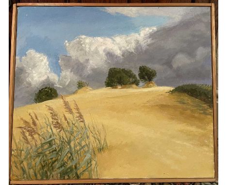 Joan Baker. “Merthyr Mawr: Approaching Storm (1992)”. Oil on canvas. 62cms x 55.5cms. Joan Baker (1922 – 2017) was the first 