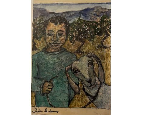 Sula Rubens RWS. “Young boy with goat”. Watercolour on paper (map). 24 x 15.6 cm (image size). Since graduating from Central 