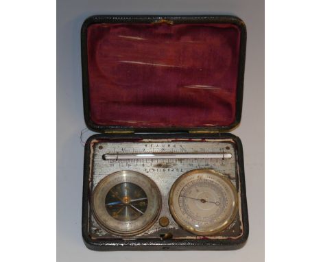 A 19th century Swiss silvered travelling combination compass, barometer and thermometer, 4cm register inscrbed Artaria, Optic