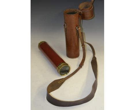 An early 20th century four-draw telescope, by  Dolland, London, leather carrying case, 105.5cm long extended
