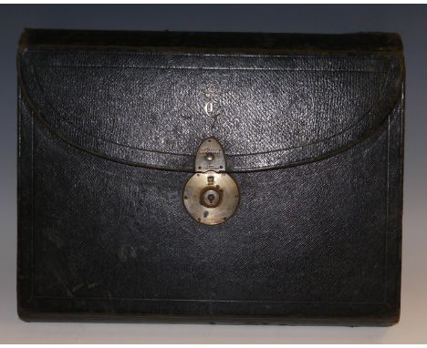 A Victorian morocco leather travelling dispatch writing case, by Needs & Co Late Bramah, Piccadilly, hinged cover tooled and 