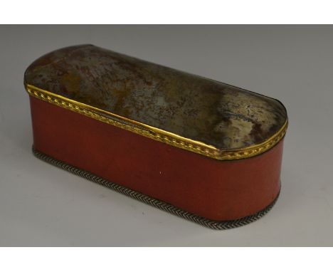 An '18th century' agate mounted rounded rectangular toilette box, hinged cover with engine turned wavy border, 15cm wide, par