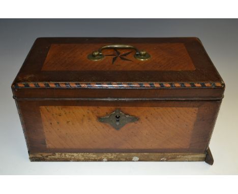 A George II elm and mahogany crossbanded rounded rectangular tea caddy or chest, hinged cover inlaid with a five-pointed star