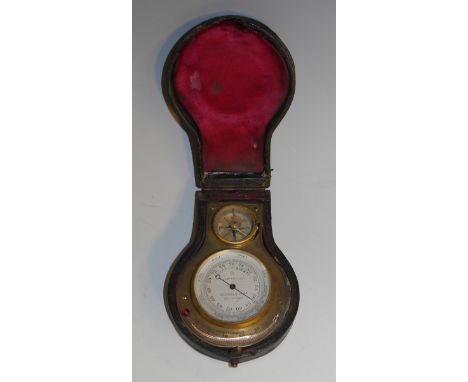 A 19th century gilt brass travelling combination barometer, thermometer and compass, 4cm silvered register inscribed SchwalbH