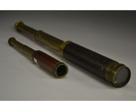 An early 20th century three-draw telescope, 73cm long extended;  another, C. West, London, 37cm long (2)