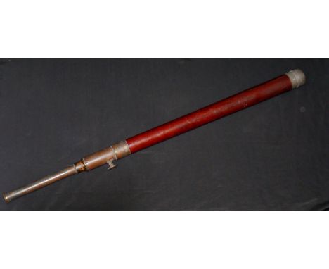 A 19th century mahogany and brass two-drawer telescope, rack-and-pinion adjusting focus, extending to 113cm long   