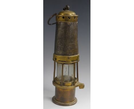 A 19th century North Midlands miners lamp, steel and brass, 30cm high, c.1890