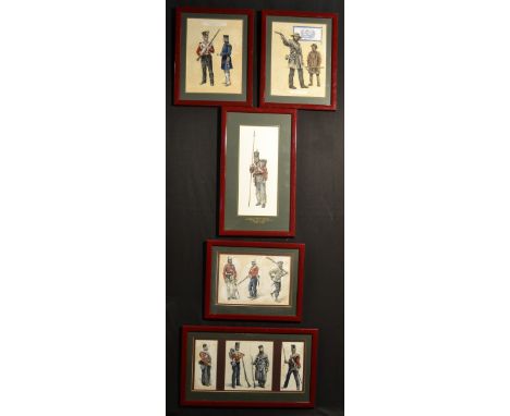 R J Collins (20th century)
The 95th Derbyshire Regiment, Crimea 1854
signed, dated 76, watercolours, three framed as one, lar