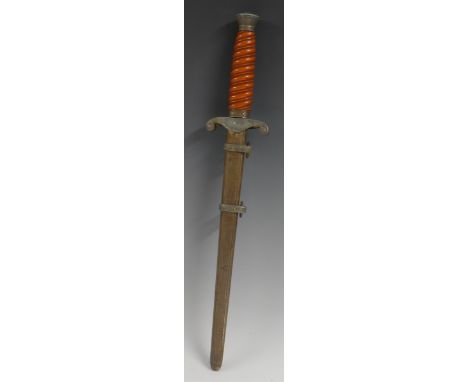 A German World War II  Third Reich Army Officer's dress dagger,  oak leaf pommel,  orange grip, winged eagle crosspiece, doub