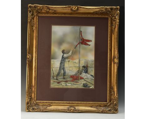 R J Collins (20th century)
Hoisting the Red 
signed, dated 1980 watercolour, 43cm x 30cm