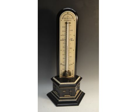 A substantial Victorian ivory and ebonised thermometer, in the 17th century Flemish taste, 37.5cm arched register inscribed C