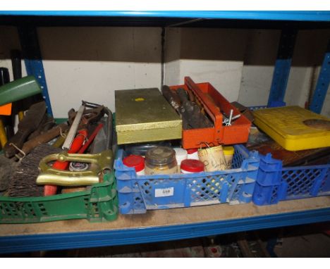 THREE TRAYS OF HAND TOOLS, PARTS ETC