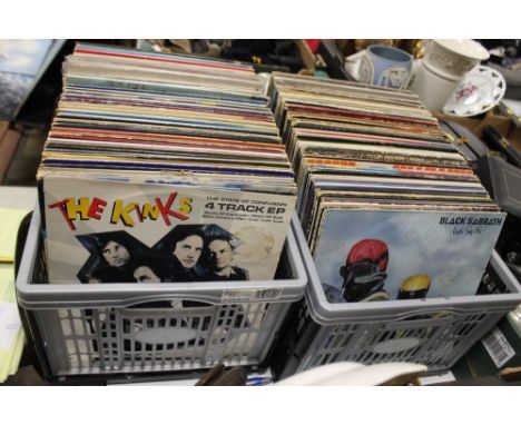 TWO BOXES OF LP RECORDS TO INCLUDE THE KINKS, THE ROLLING STONES, BLACK SABBATH, THE TROGGS ETC