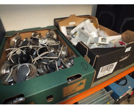 TWO BOXES OF ELECTRICAL ITEMS TO INCLUDE LIGHT FITTINGS SOCKETS ETC.