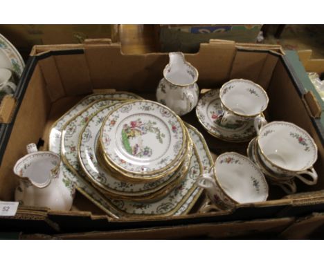 A TRAY OF CHELSEA PATTERN SPODE CHINA MANUFACTURED FOR HARRODS LTD BROMPTON ROAD LONDON 