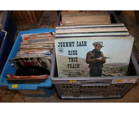 A TRAY OF LP'S AND 78'S TOGETHER WITH A TRAY OF SINGLES TO INCLUDE THE ROLLING STONES, STATUS QUO, FREE, BOB MARLEY AND THE W