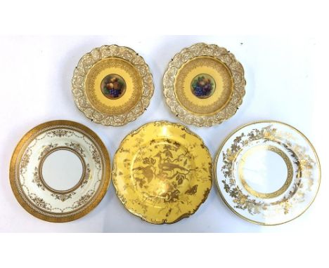 A pair of Bishop England fruit design plates, handpainted and signed by W. Birbeck, c. 1930, with floral gilt border, 22cmD; 