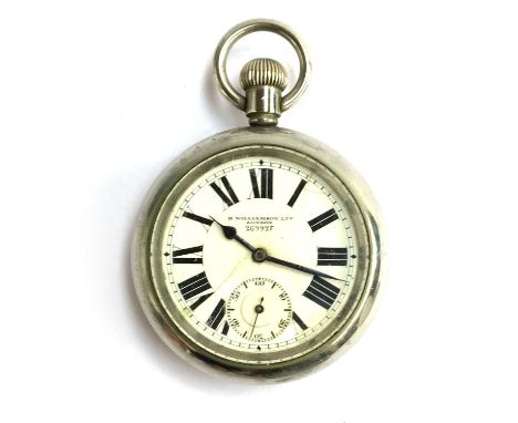 A military wrist watch by H Williamson Ltd, London, no.26992F, the white dial with large black Roman numerals, subsidiary sec
