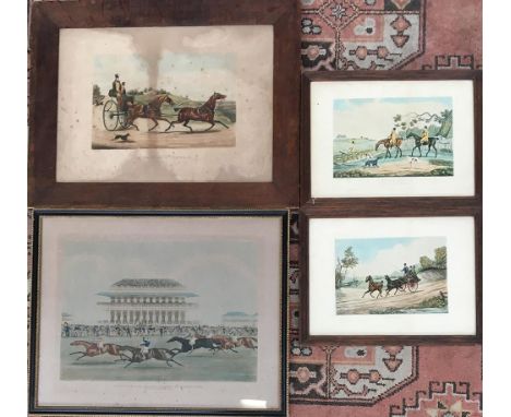 A 19th century colour engraving (James Pollard), race for the Derby Stakes at Epsom, 44x56cm; together with three others by A