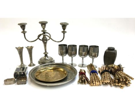 A mixed lot to include a set of bronzed Thai cutlery, marked 'R Thailand', approx. 70 pieces; together with a plated three ar