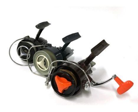 Three vintage fixed spool reels, in working order, 'Intrepid Envoy', 'Monarch 66', and 'Kassnar PLS300', together with variou