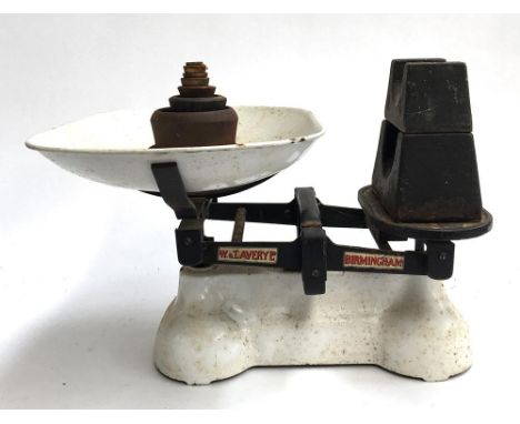 A vintage set of kitchen scales by WT Avery Ltd, Birmingham, together with associated weights 