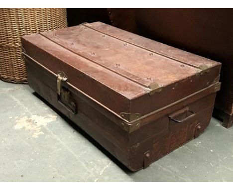 A metal travel trunk, in good condition, 82cmW 