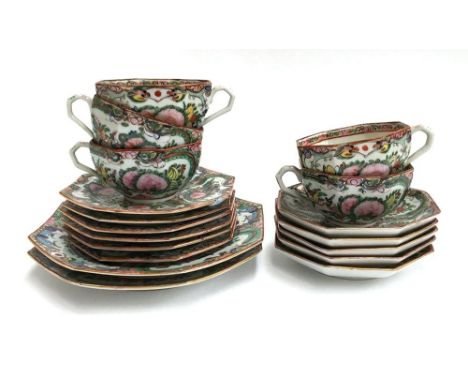 A 20th century Chinese famille rose part tea set, comprising cups, saucers, and plates (20 pieces) 