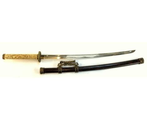 A replica Samurai sword, with scabbard, 63cm long 