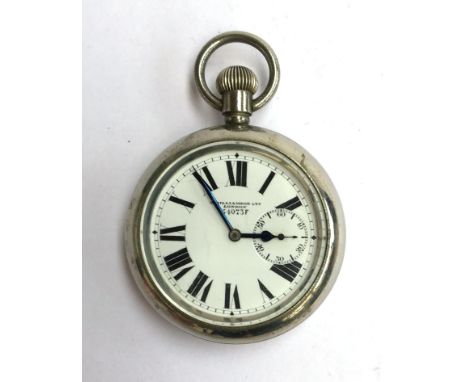 A military wrist watch by H Williamson Ltd, London, no.54073F, the white dial with large black Roman numerals, subsidiary sec
