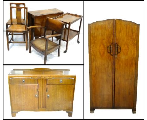 LOT OF VINTAGE FURNITUREcomprising a walnut two door wardrobe, the interior marked 'H.G.Limited Beauticraft Furniture' and fi