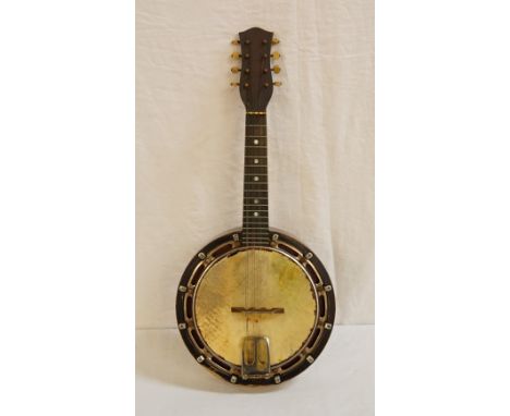 VINTAGE BANJO MANDOLINeight string, walnut body and neck, with extra strings and fitted carrying case
