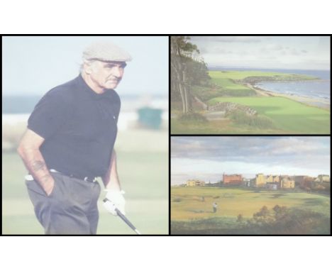 SIR SEAN CONNERYplaying golf, a photographic print, 24cm x 19cm; Graeme W. Baxter, a signed print Kingsbarns Golf Links, 28.5