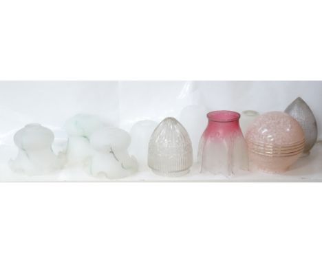 COLLECTION OF OPAQUE AND FROSTED GLASS LIGHT SHADESstyles and sizes vary, also includes an Art Nouveau wall light fitting