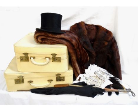 COLLECTION OF VINTAGE CLOTHINGincluding a ladies mink fur evening jacket, mink stole, Edwardian silver handled parasol 'Parag