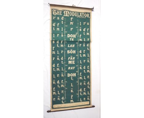 'THE MODULATOR' VINTAGE MUSICAL SCALE CHARTby John Curwen, 8 & 9 Warwick Lane, London, with wooden hanger to top edge and rol
