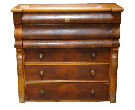SCOTTISH VICTORIAN MAHOGANY OGEE CHESTwith a raised back and inverted breakfront above two cushion shaped drawers and three g