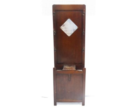 1930's OAK HALLSTANDwith central mirror, hooks to either side, glove box and stick compartments, 179cm high x 57cm wide