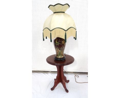 MAHOGANY CIRCULAR TOP LAMP TABLEwith a Chinese style ceramic lamp with decorative shade (2)