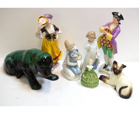 SMALL COLLECTION OF DECORATIVE CERAMICScomprising a Beswick siamese cat; Royal Doulton figure 'Belle' HN2340; pair of Contine