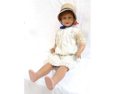 LARGE VINTAGE DOLLwith sleeping eyes, composition head and body, original clothes and box, the doll 91cm high