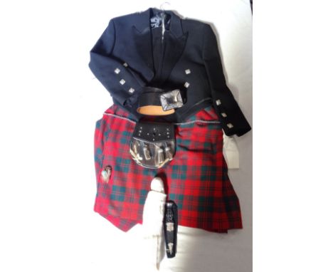 GENTLEMAN'S HIGHLAND DRESS OUTFITcomprising a doublet; waistcoat; shirt; vintage 'Robertson' tartan kilt (maker 'Wm.Anderson'