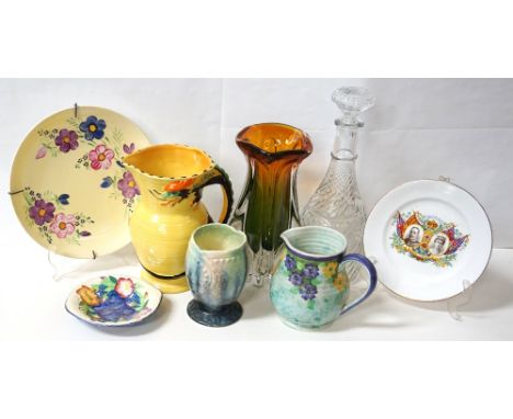 LOT OF DECORATIVE CERAMICS AND GLASSWAREincluding a Burleigh Ware 'Dragon' jug; Maling sweets dish; Radford jug; 1960's heavy