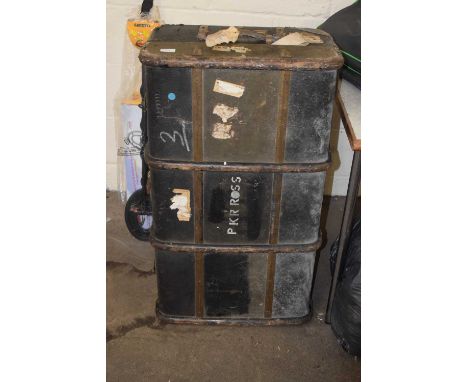 Vintage trunk containing assorted curtains