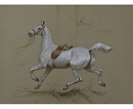 Basil Nightingale (1864-1940) - Pencil and watercolour - "Grief!", portrait of a galloping horse with no rider, signed and da