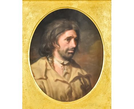 19th Century Continental School - Pastel - Shoulder-length portrait of a male peasant, with a beard and long hair, laid paper