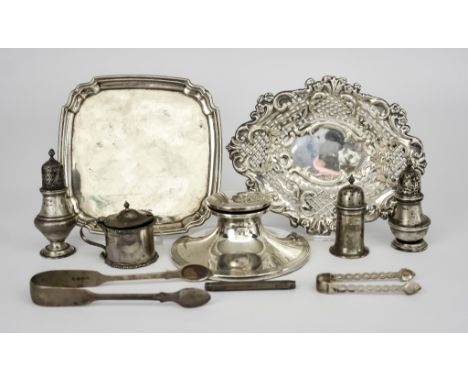 A George V Silver Waiter and Mixed Silver ware, the waiter by Harrods Stores Ltd, Sheffield 1913, with moulded rim and re-ent