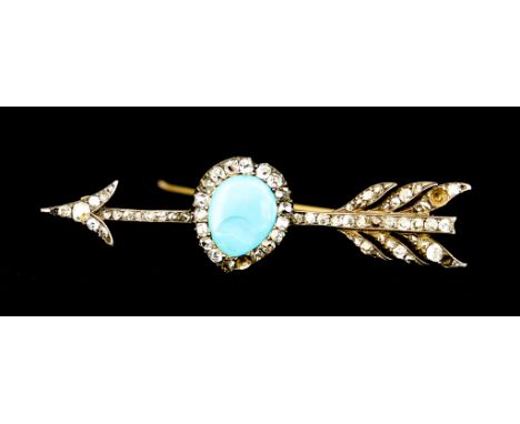 A Diamond and Turquoise Brooch, Late 19th/ Early 20th Century, in the form of an arrow, Note: Metal unmarked but tests as 9ct