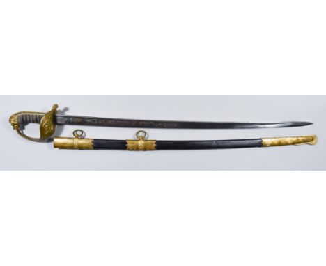 A Greek Naval Officer's Dress Sword, 29ins overall bright steel blade decorated with crest, anchor and rope and other naval s